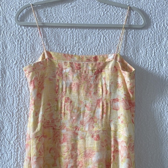 Ann Taylor Floral Linen Flounce Hem Spaghetti Strap A-Line Midi Dress - Picture 6 of 14